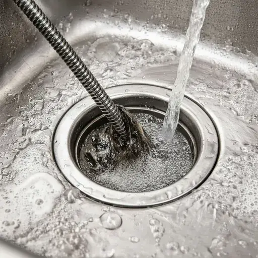 Kitchen drain cleaning and P-trap service under a sink